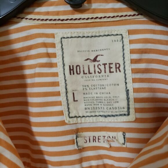 Hollister stretch botton down orange striped casual shirt Women size - Picture 3 of 7
